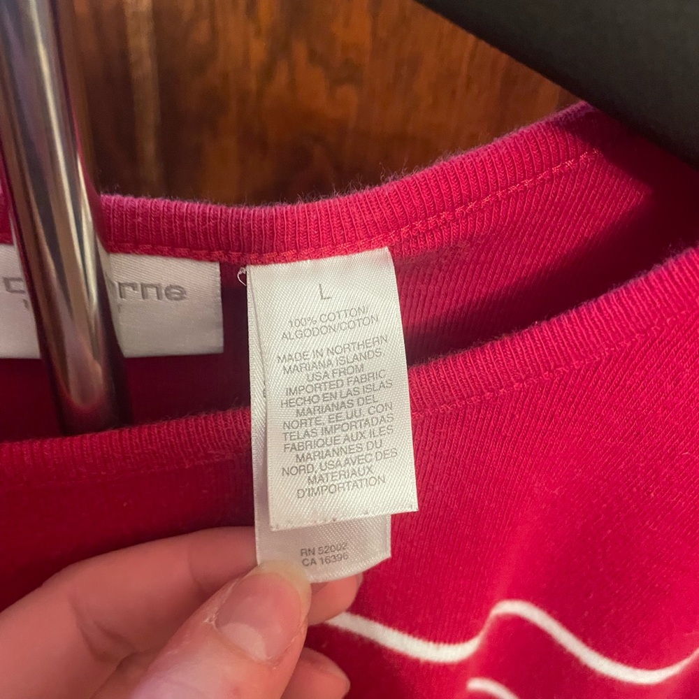 LIZ CLAIBORNE Red Striped Tee Size Large - Picture 3 of 4